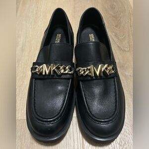 Michael Kors Black Loafers with Gold MK Detail
